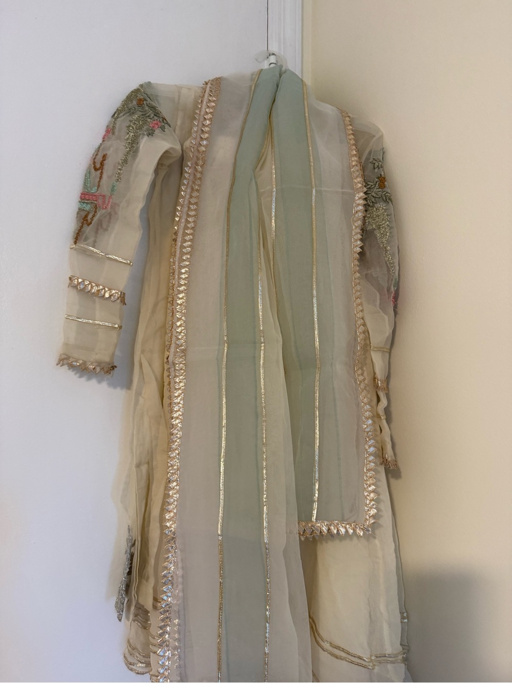 Hem Cream Embroidered Formal Girls Dress with Sheer Dupatta - Picture 12 of 14